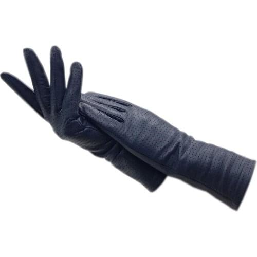 Winter ladies wrist fashion sheepskin gloves punching leather blue new warm autumn and winter leather gloves driving clothes mot