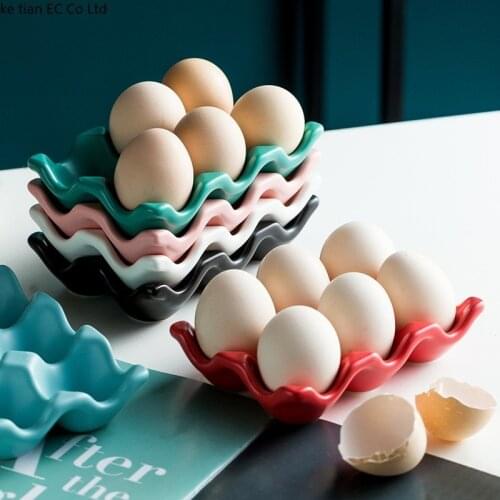 1pcs 6 Grids Egg Holder Ceramic Anti-Slip Egg Box Refrigerator Shockproof Egg Tray Holder Storage Box Home Storage Organization