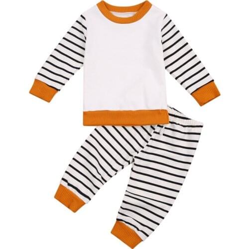 Baby Boys Girls Outfits Newborn Striped Patchwork Long Sleeve Pullover Tops Pants 2pcs Infant Clothing