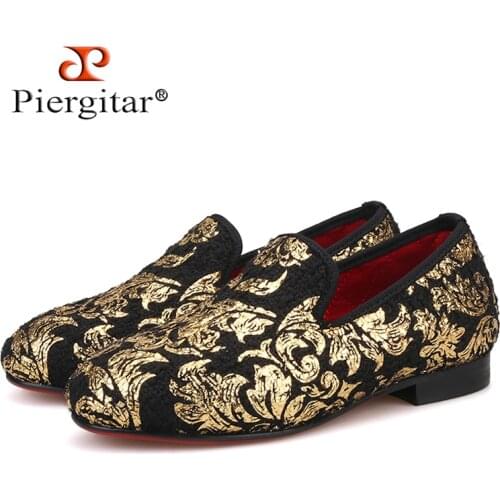 Piergitar 2021 new style parental shoe same men loafers design children velvet loafers handmade party and wedding kid slippers