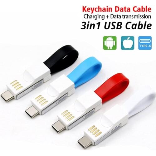 3 in 1 USB Cable Micro USB Type C Lighting Cable For Samsung Xiaomi Huawei 2A Mini Keychain Charger Charging Cables