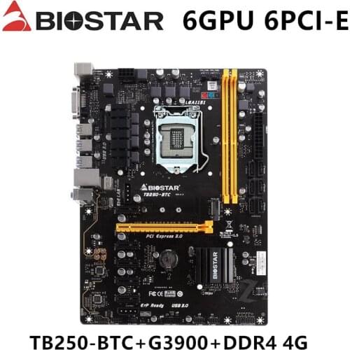6GPU 6PCI-E BTC PRO For BIOSTAR TB250-BTC G3900 4G Original Desktop MINING EXPERT Intel 1151 B250 DDR4 LGA 1151Used Motherboard