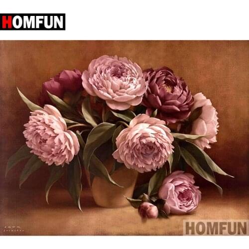 HOMFUN 5D DIY Diamond Painting Full Square/Round Drill "Peony flowers" Embroidery Cross Stitch gift Home Decor Gift A07859