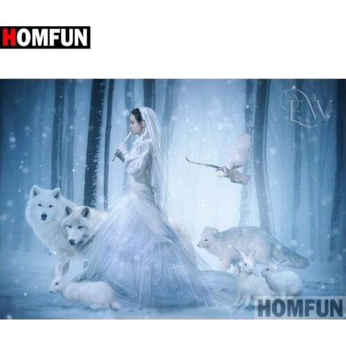 HOMFUN Full Square/Round Drill 5D DIY Diamond Painting "Beautiful wolf" 3D Embroidery Cross Stitch 5D Home Decor A16678