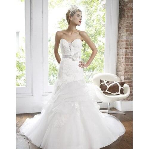 Free shipping 2018 organza pleated lace sweetheart soft pick-ups beaded floral sash bridal gown mother of the bride dresses