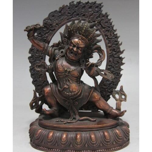 Buddhism Red Copper Bronze Vajrapani Chana Dorje Protector Deity Buddha Statue 28 cm