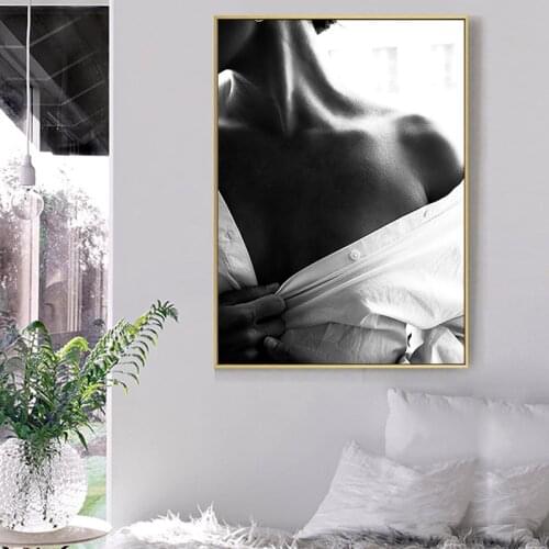 Black and White Female Shoulde Canvas Painting Women Posters and Prints Scandinavian Cuadros Wall Art Picture for Living Room