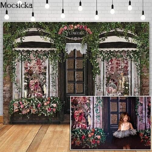 Flowers Shop Backdrops Spring Floral Portrait Backdrop Photo Studio Green Vine Romantic Scenes Wedding Bridal Shower Photography