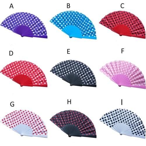 9 Colors Elegant Plastic Spanish Hand Fans Japanese Polka Dots Hand Folding Fan Gifts Charming