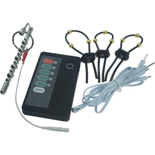 Electric shock penis plug beads urethral dilators cock ring penis extender electro stimulation medical themed sex toys