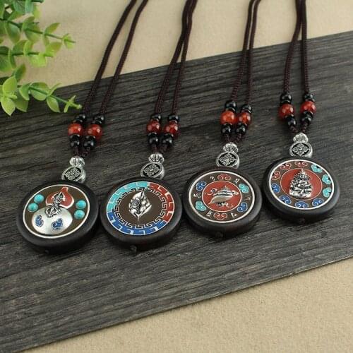 Ethnic Style Nepalese Hand-made Peace Brand Necklace Ebony Thangka Sweater Chain Wild Buddha Linen Cotton Necklace Female