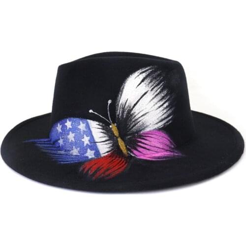 2021 Colorful Fedora Hats For Women Fashion Flat Wide Brim Wool Felt Jazz Fedora Hats For Men Belt Top Panama Wedding Hat