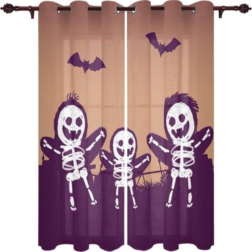 Halloween Bat Skull Window Curtains Kitchen Bedroom Drapes Home Decor Luxury Curtains for Living Room
