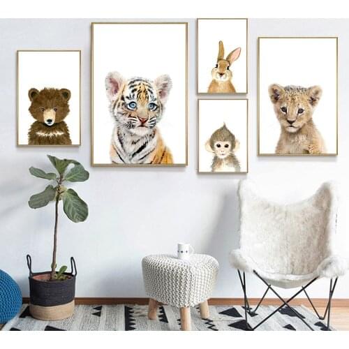 Cute Cartoon Animal Decorative Picture for Childrens Room Giraffe Bunny Elephant Canvas Painting Nordic Kid Baby Bedroom Decor