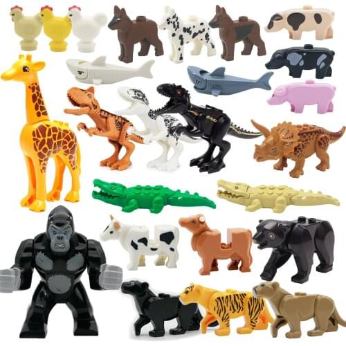 Creator Building Blocks Animal Figure Shark Crocodile Dinosaur Leopard Fish Orangutan Zoo Bricks City Model Games Toy Children