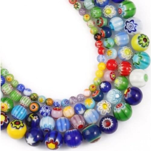 4 6 8 10mm Round Millefiori Flower Patterns Stripe Lampwork Glass Spacer Beads for Jewelry Making Findings Diy Bracelet Crafts