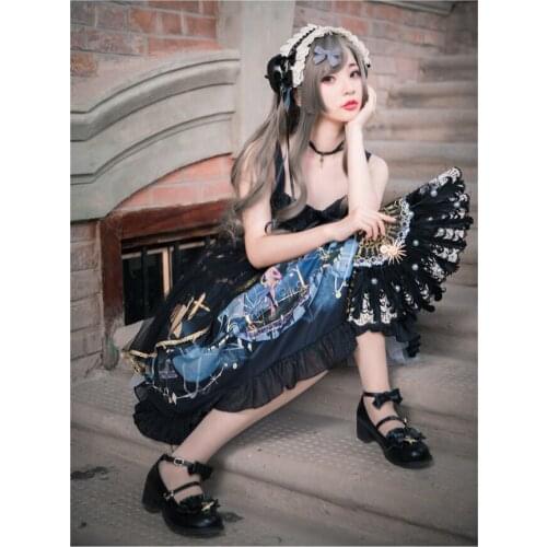 Sweet Lolita Dress Milu Deer Printed Sakura Gothic Retro High Waist Palace Sleeveless Midi By Infanta
