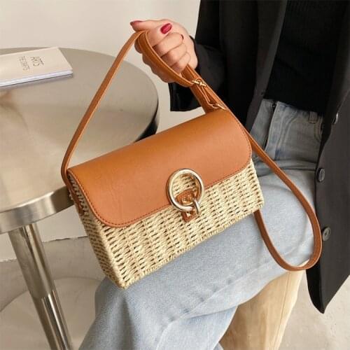 Fashion Box Rattan Women Shoulder Crossbody Bags Wicker Woven Summer Beach Bag Vintage Straw Bag Lady Bali Small Flap Purse 2021