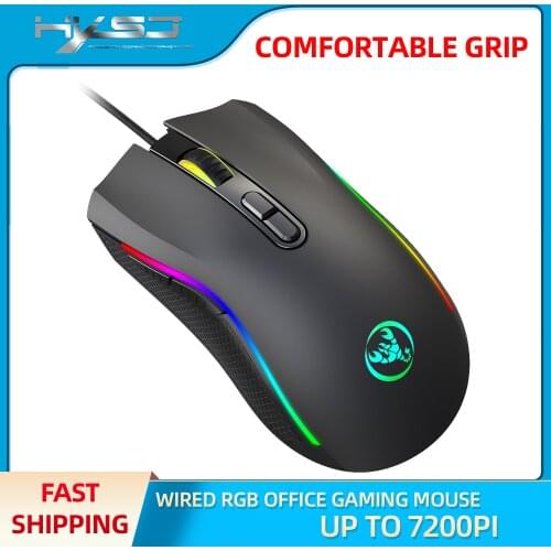 HXSJ new wired mouse 6 file adjustable DPI 7 key macro programming game mouse RGB light office PC notebook for black
