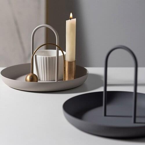 Desktop Storage Tray With Handle Nordic Plastic Round Jewelry Trays For Living Room Kitchen Table Home Decor