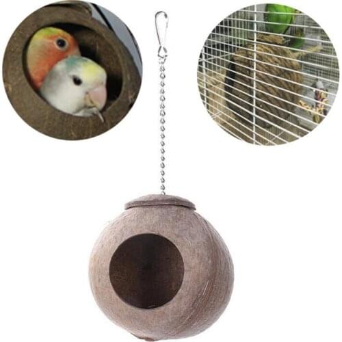 Natural Coconut Shell Bird Nest House Hut For Pet Parrot Budgies Parakeet Cockatiels Conure Canary Finch Pigeon Cage Hamster Rat