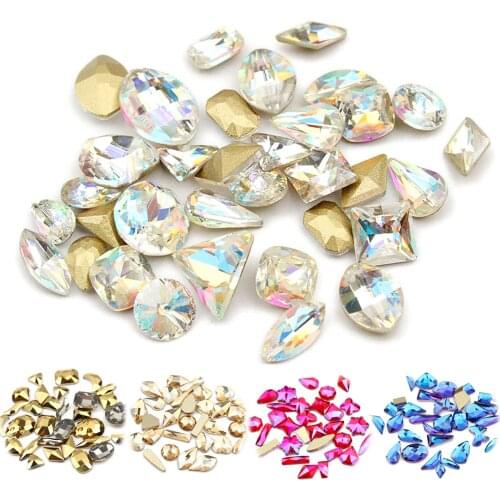 NEW! 11 shape Whole sales 30pcs/lot Flat Shaped Crystal AB Colorful Stones For 3D Nails Art Decoration for Personalised nails