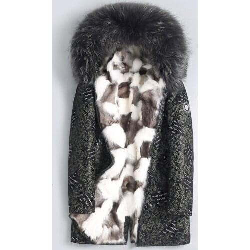 2020 New Fox fur Liner Sheep Fur one Genuine Leather Coat Big Raccoon fur collar Sheepskin Leather Jacket Men Printing design