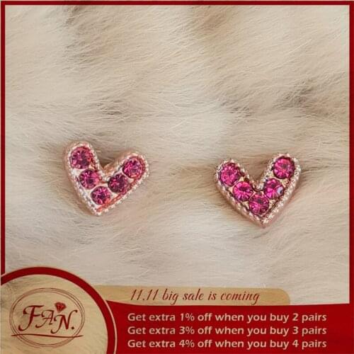 2021 New Popular INS Trendy Hot Sale Charming Girls & Women Simple Mini Heart Style with Red Crystal Stud Earrings Nice Gift