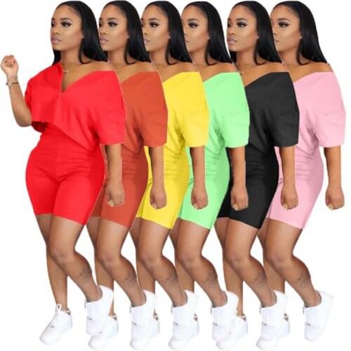 New Women 2021 Sets Summer Tracksuit Outfits Short Sleeve Top and Shorts