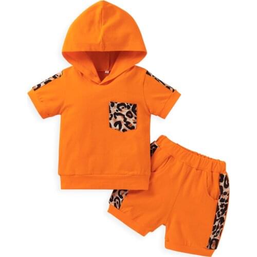 0-3Y Toddler Clothing Summer Kid Baby Girl Clothes Outfit Leopard print pocket Short Sleeve Hooded T shirt Casual Shorts