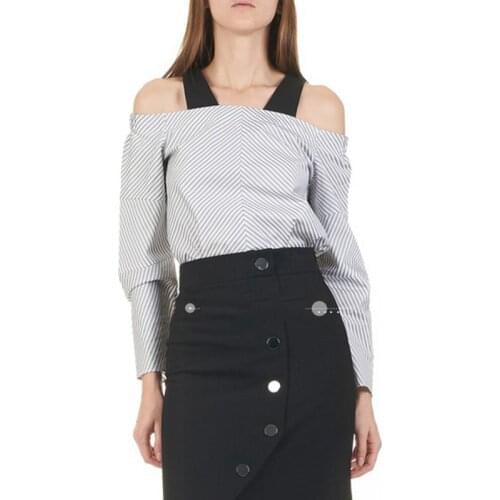 Patads French womens wear M autumn / winter girls wind stripe open shoulder top larma