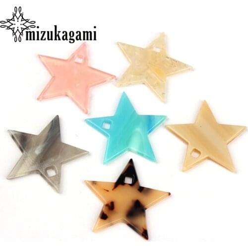 34mm 4pcs/lot Acetic Acid Resin Charms Pendants Flat Smooth Star Charms For DIY Jewelry Making Finding Earrings Accessories