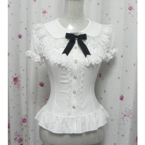 Palace sweet lolita shirt peter pan collar vintage lace victorian shirt puff sleeve slim gothic lolita top princess loli cosplay