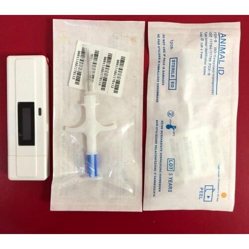 134.2khz Handheld animal chip reader ISO Standard FDX-B microchip reader pet scanner+2pc FDX-B syringe 1.25*7mm small glass tag