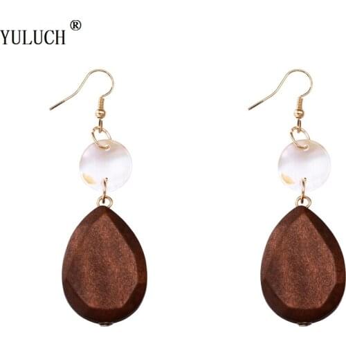 YULUCH 2018 New Design Natural Wooden Earrings Water Drop Wooden Dangle Earrings Shell Earrings For Woman Girls Party Latest