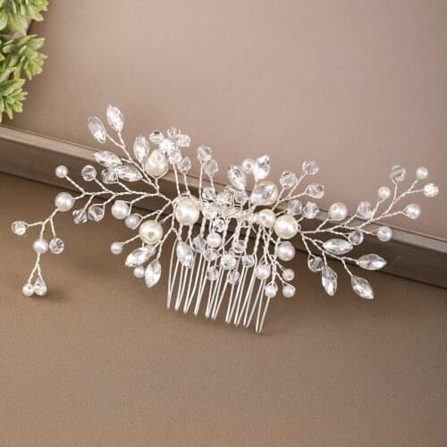 Wedding Headdress Hair Combs for Bride Silver Color Rhinestones Pearls Women Hairpins Bridal Headpiece Hair Combs Accessories
