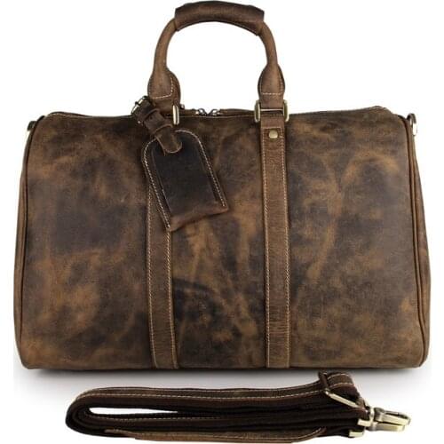 Vintage Men travel duffel 18' Carry On Bag Oil genuine leather Weekend Shoulder Overnight Bags Boston mala de viagem luggage bag