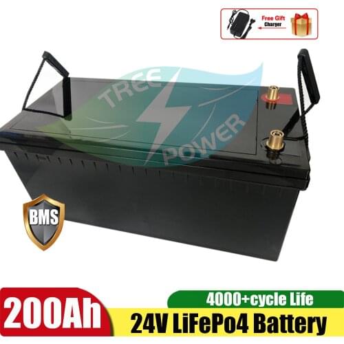 Waterproof 24V 200AH lifepo4 Battery no 100AH 300AH for Inverter Solar RV EV AGV Ski car golf cart backup power + 20A Charger
