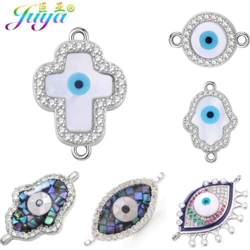 Juya Handmade Jewelry Accessories Supplies Cross Hamsa Greek Turkish Evil Eye Charm Connector For Needlework Jewelry Making
