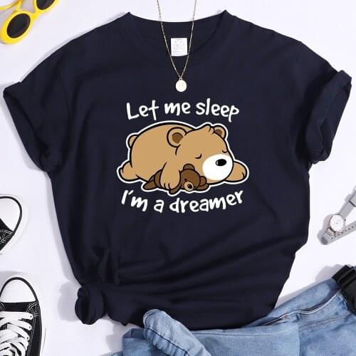 Bear Sleeping On Tummy Print Famale T Shirt Summer Breathable T-shirts Oversized Comfortable Tops Casual Style Womans T-shirts