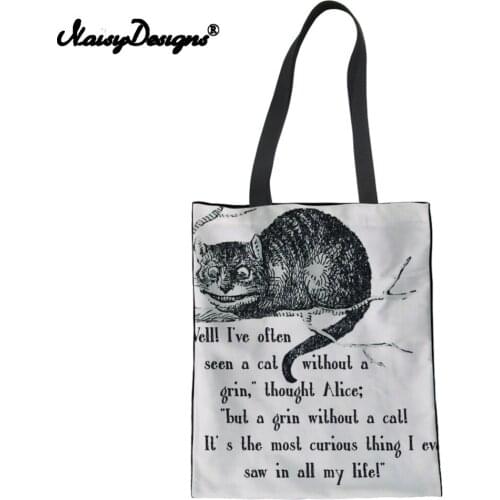 Noisydesings Women Shopping Bag Cat Rabbit Girl Lady Shoulder Canvas Beach Travel Folding Tote Package Pouch Recycle Bags Custom