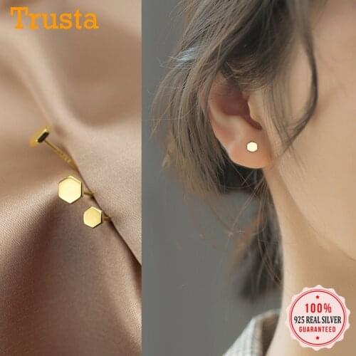 Trusta New Arrival Authentic 925 Sterling Silver Lovely Hexagon Stud Earrings Silver for Women Fashion Jewelry New Design DA869