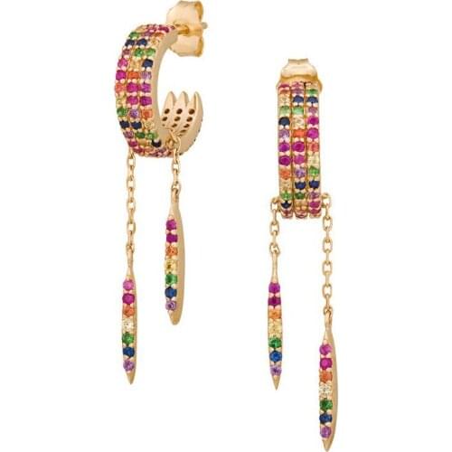 Bohemia Tassel Earrings Gold Color Round Drop Earrings for Women Wedding Long tassel cz Earrings Jewelry Gift