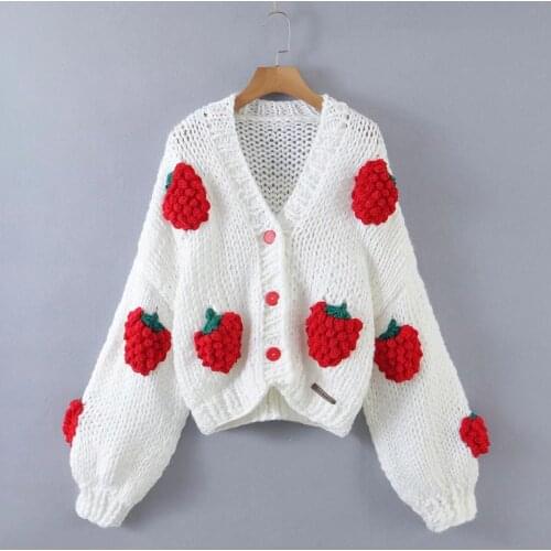 Womens Sweater Coat Open Front Cardigan,Autumn New Fashion Casual Sweet 3D Flower/Fruit/Cloud Long Sleeve Cable Knit Sweater
