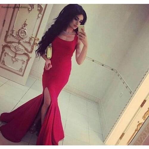 New Meramid Long High Split Evening Dress Square Neck Dubai African Formal Holiday Wear Party Gown Custom Made Plus Size