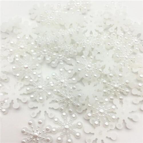 100pcs 15mm Acrylic Christmas White Pearls Snowflake Flatbacks Embellishments Winter DIY Crafts For Scrapbooking