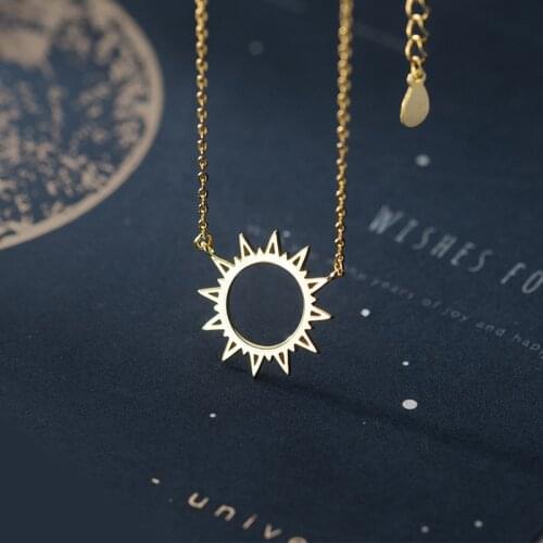 17MM Real. 925 Sterling Silver Hollow Sun pendant necklace clavicle jewelry for ladys C-D5303