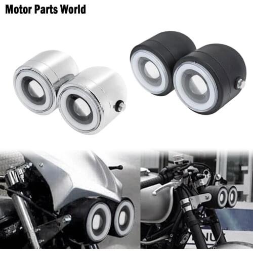 2Pcs Motorcycle Twin Dual Headlight Double Amber Angel Eyes Lamp Black/Chrome For Harley Dyna Softial Fat Boy FLSTF For Honda
