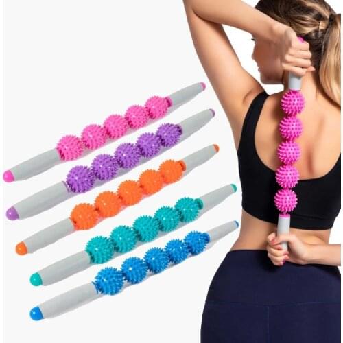5 PVC Spiky Balls Massage Yoga Stick Arm Back Leg Roller Tool Fitness Massage Gym Sports Muscle Relaxer Relieve Pain Tool