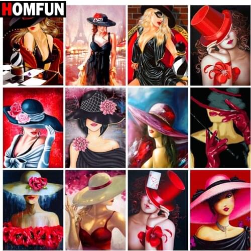 HOMFUN 3D Diamond Painting "Woman hat lady" DIY Full Rhinestones Drill Cross-stitch Kits Square Round Diamond Embroidery